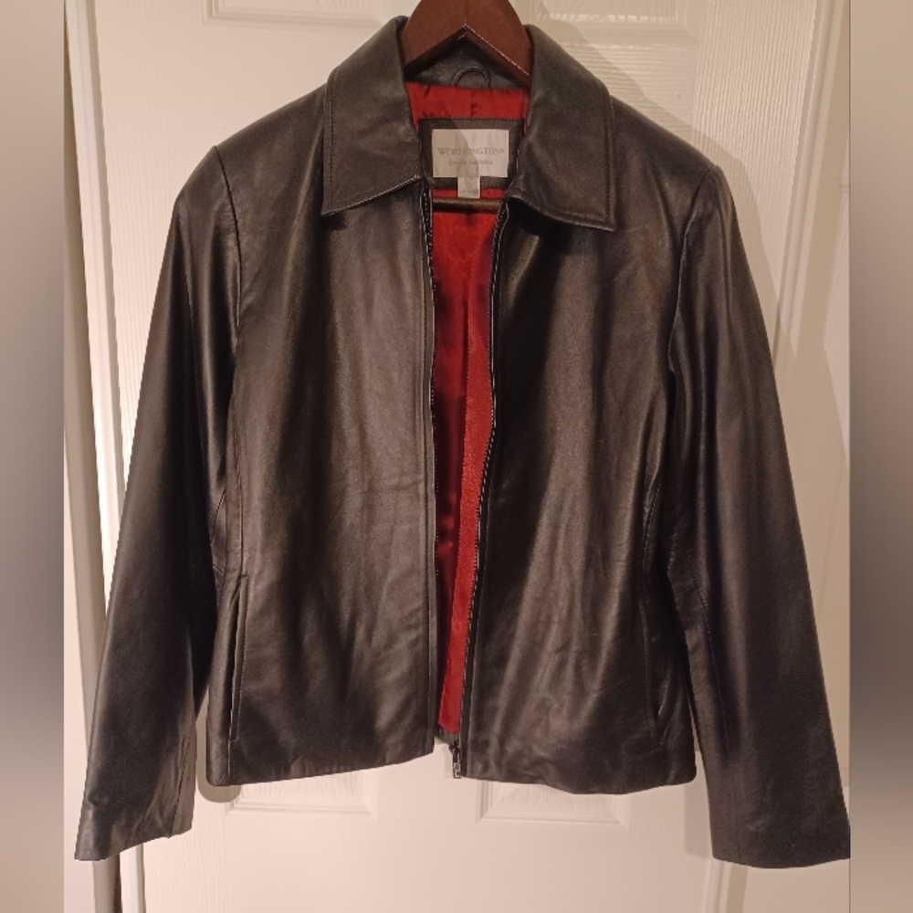 Worthington Black Leather Jacket with Red Lining Small